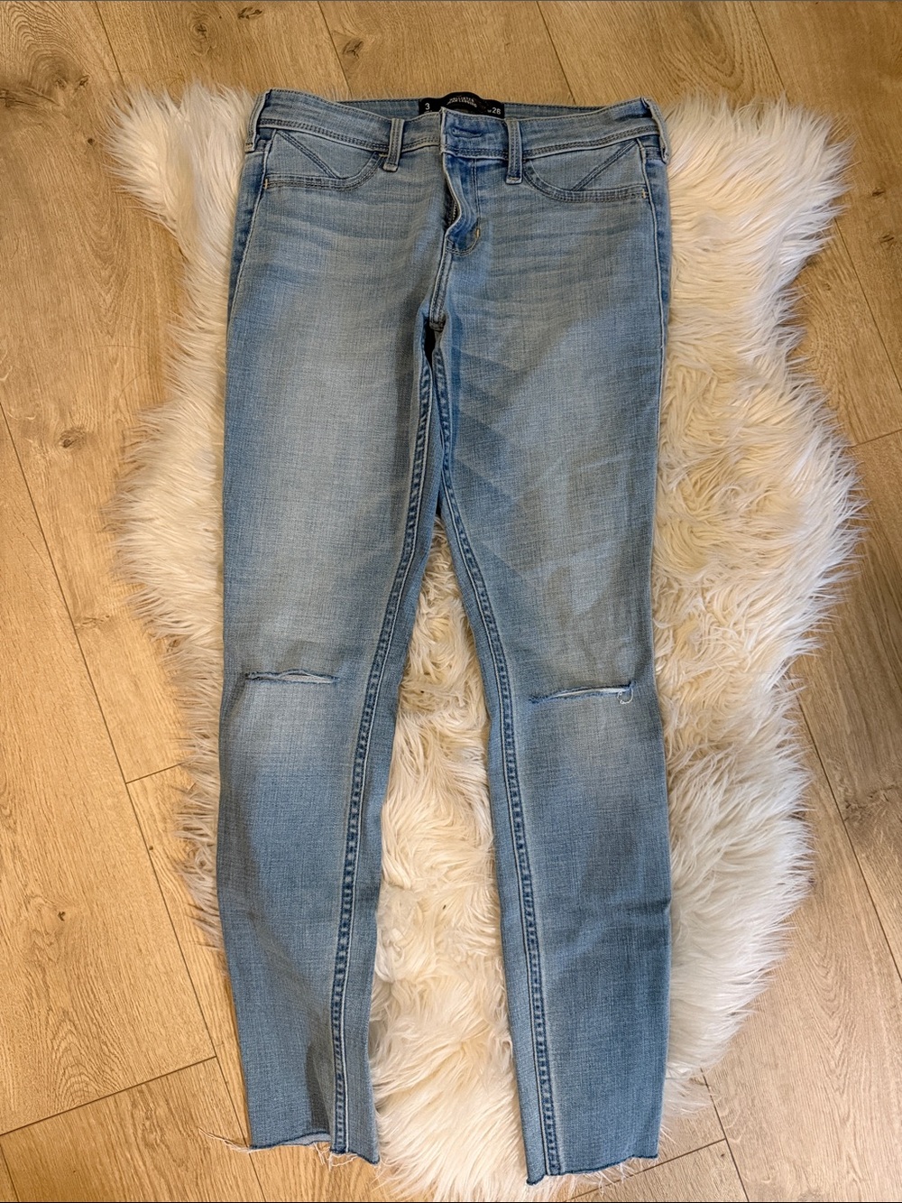 Hollister Light Blue Skinny Jeans with Subtle Knee Detail low rise